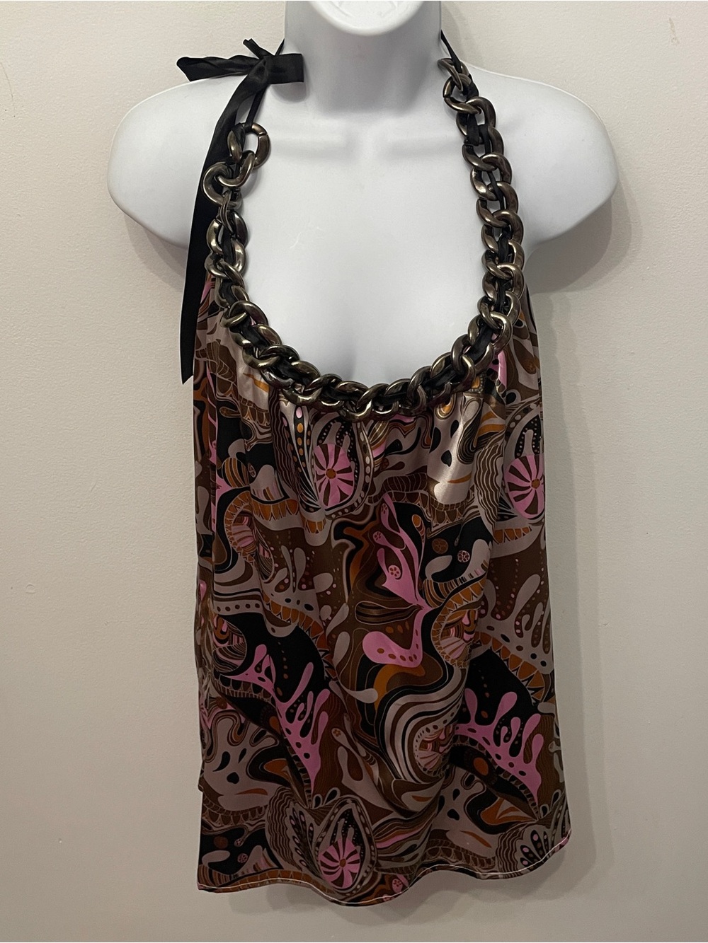 Y2K Bandana Scarf Paris Hilton Top Halter 2007 Neck Necklace Brown Pink New